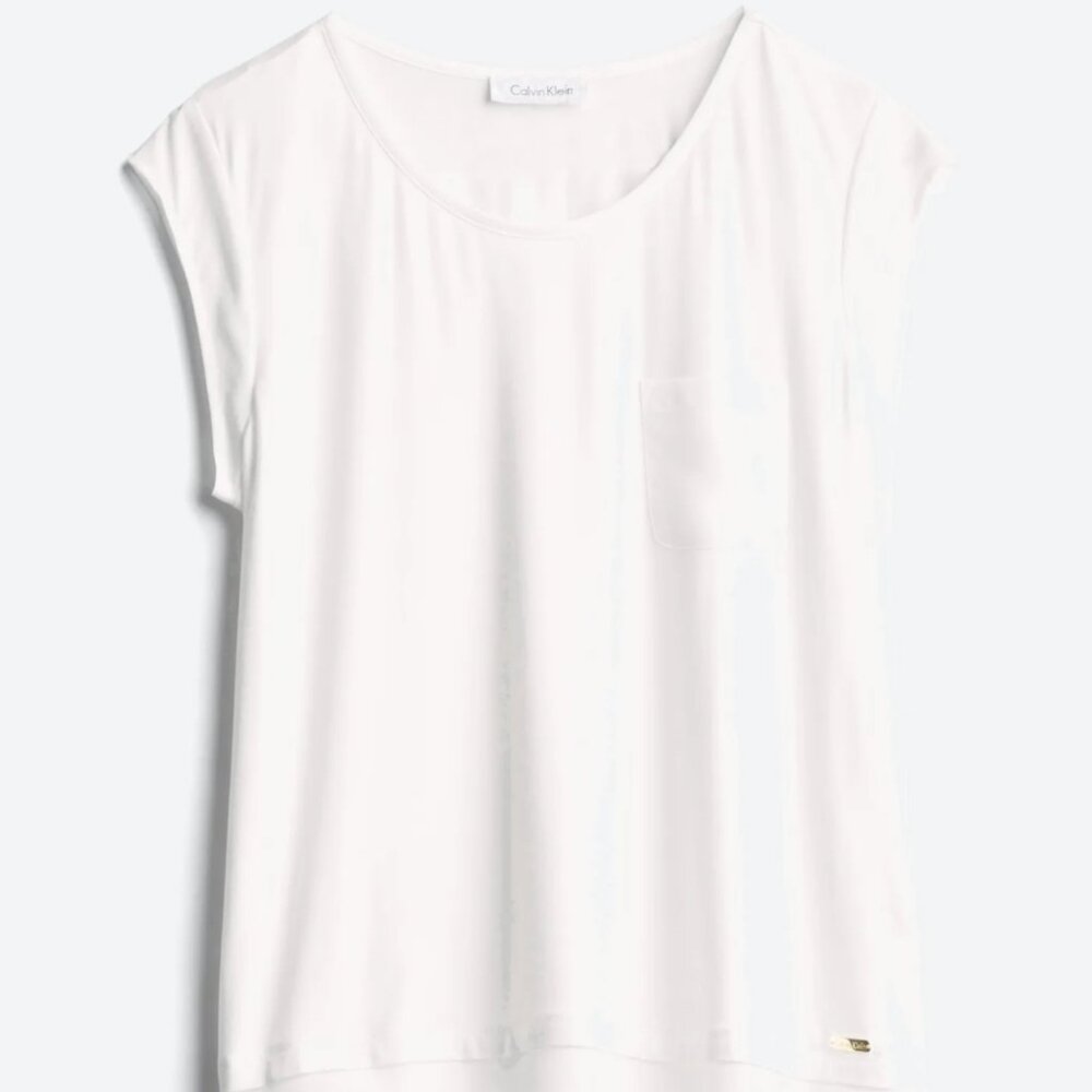 CALVIN KLEIN Parnetta Mix Media 1 Pocket Knit Top